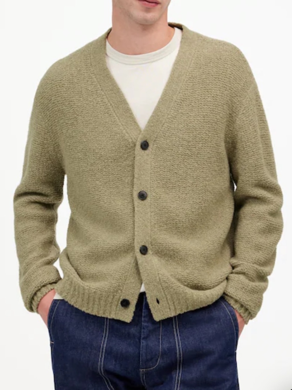 Madewell Men's boucle wool cardigan sweater medium green